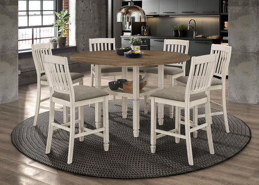 Sarasota 7-piece Counter Height Dining Set with Drop Leaf Nutmeg and Rustic Cream image