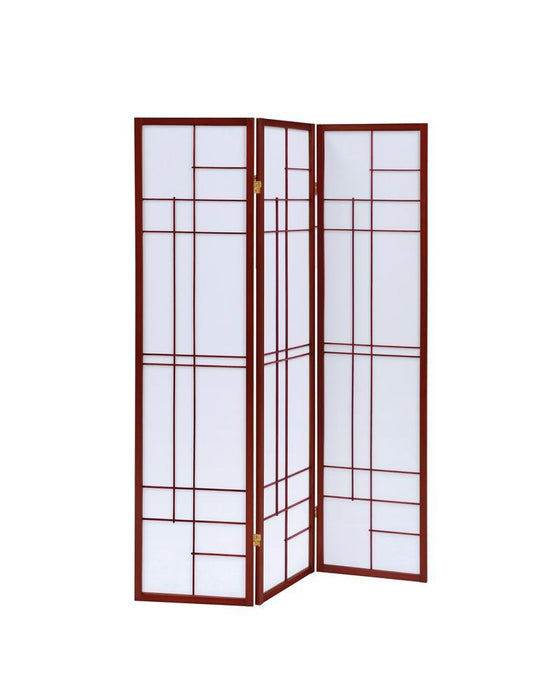 Transitional Brown Red Three Panel Screen