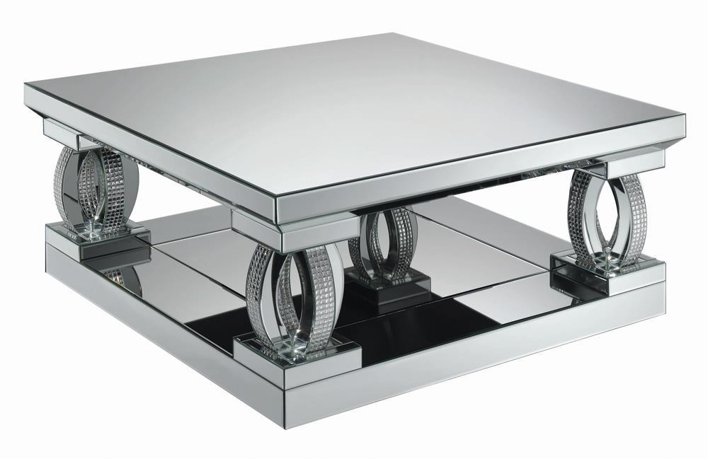 Amalia Square Coffee Table with Lower Shelf Clear Mirror