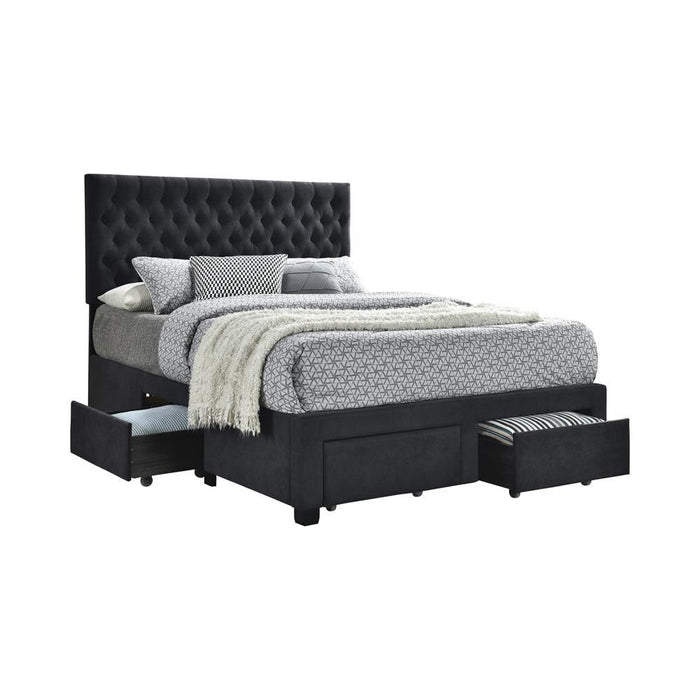 Soledad Eastern King 4-drawer Button Tufted Storage Bed Charcoal