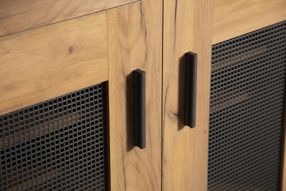 Bristol Metal Mesh Door Accent Cabinet Golden Oak